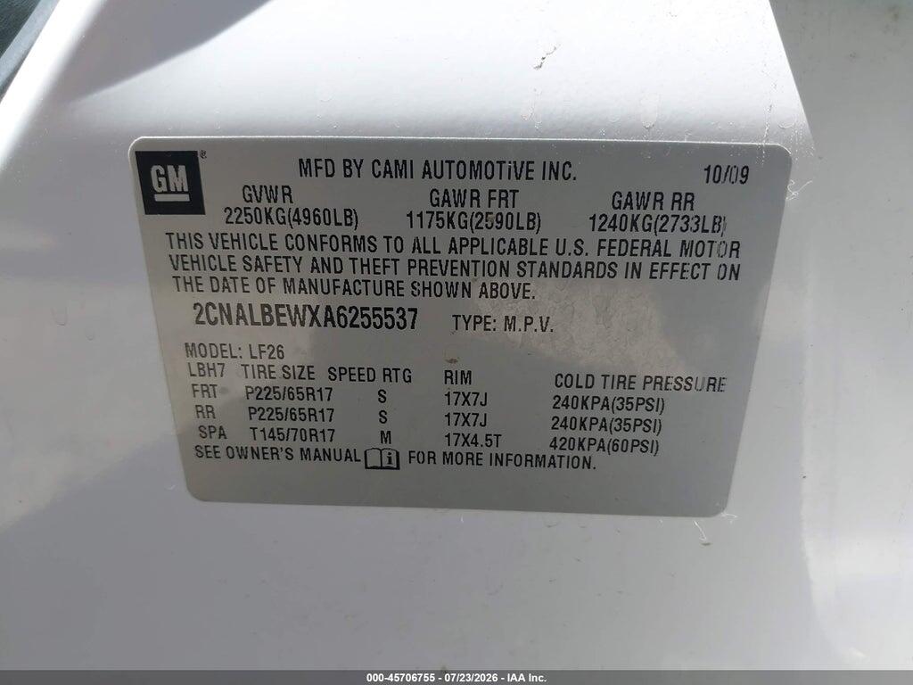 2CNALBEWXA6255537 2010 CHEVROLET EQUINOX photo no. 9
