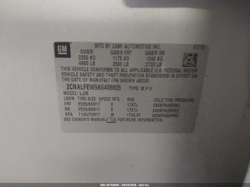 2CNALFEW9A6408805 2010 CHEVROLET EQUINOX photo no. 9