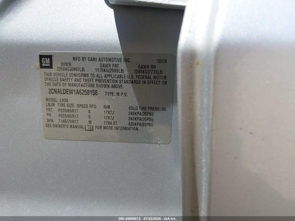 2CNALDEW1A6258158 2010 CHEVROLET EQUINOX photo no. 9