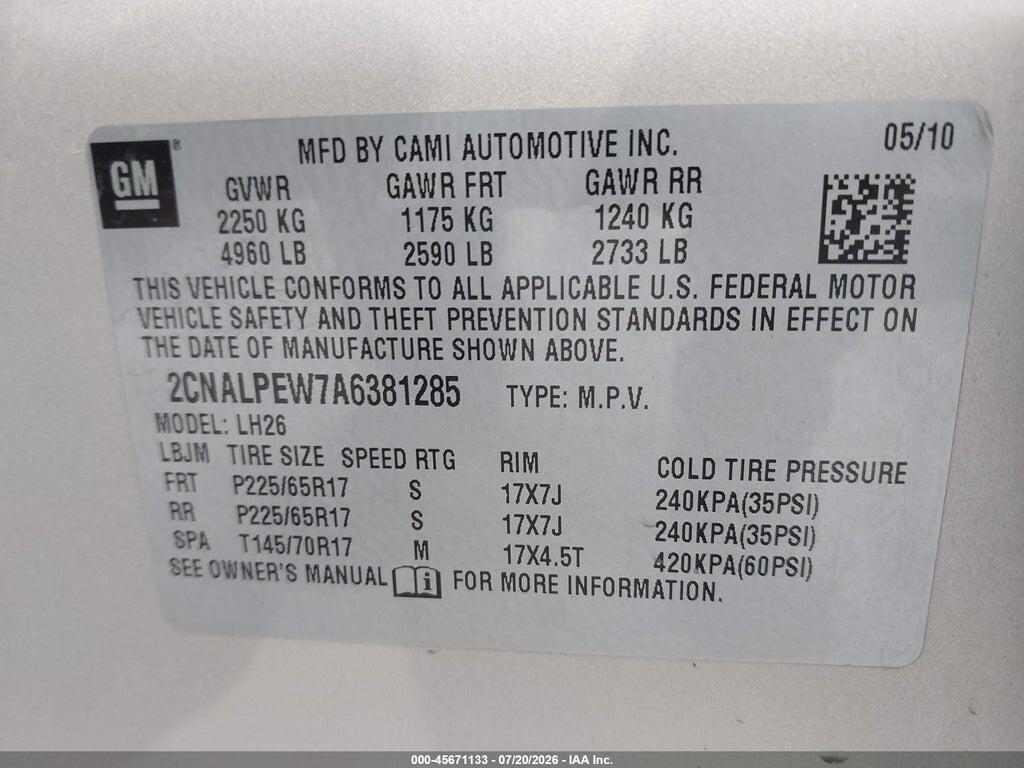 2CNALPEW7A6381285 2010 CHEVROLET EQUINOX photo no. 9