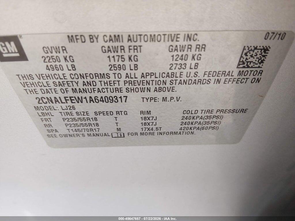 2CNALFEW1A6409317 2010 CHEVROLET EQUINOX photo no. 9