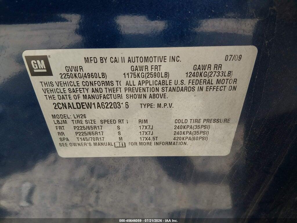 2CNALDEW1A6220316 2010 CHEVROLET EQUINOX photo no. 9