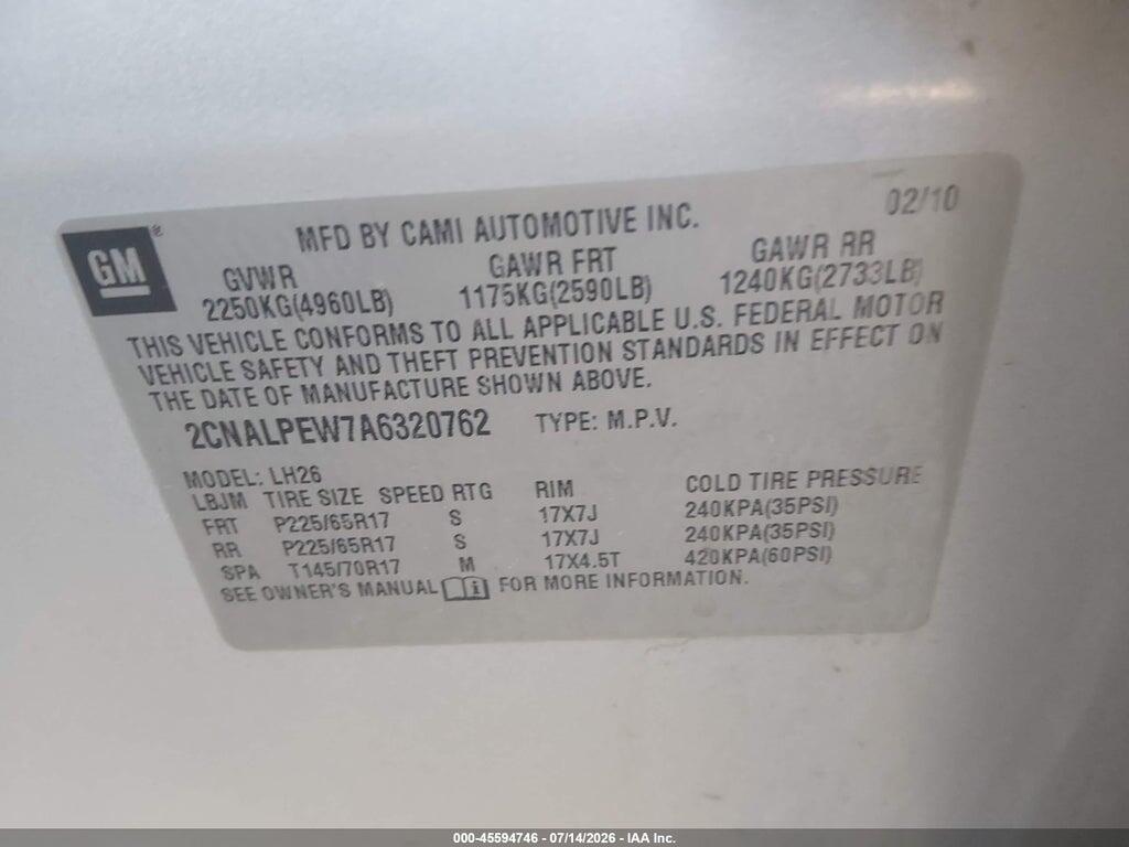 2CNALPEW7A6320762 2010 CHEVROLET EQUINOX photo no. 9