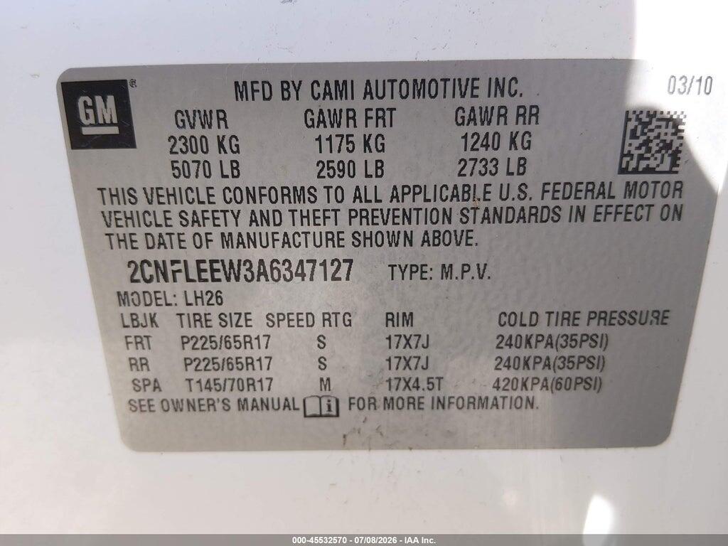 2CNFLEEW3A6347127 2010 CHEVROLET EQUINOX photo no. 9