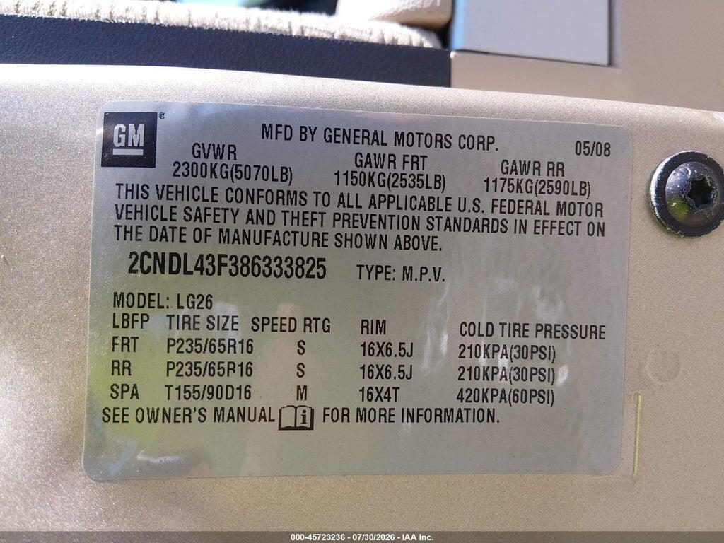 2CNDL43F386333825 2008 CHEVROLET EQUINOX photo no. 9