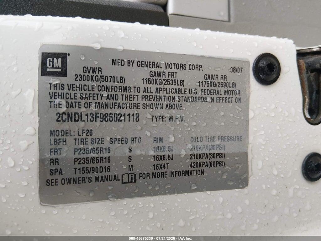 2CNDL13F986021118 2008 CHEVROLET EQUINOX photo no. 9