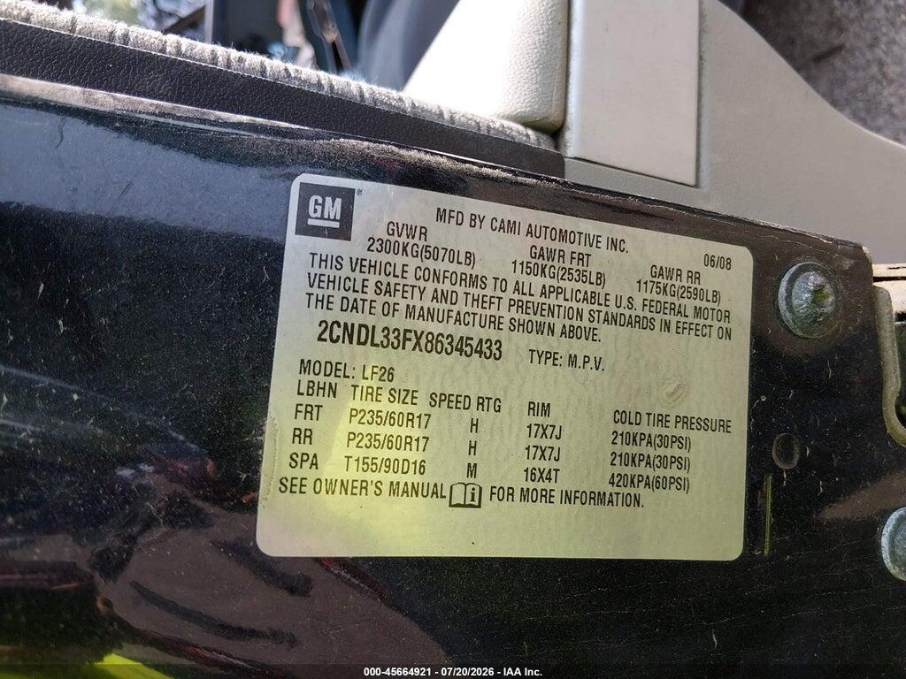 2CNDL33FX86345433 2008 CHEVROLET EQUINOX photo no. 9