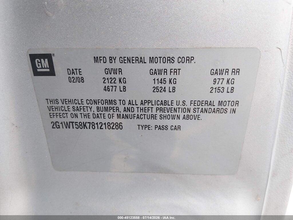 2G1WT58K781218286 2008 CHEVROLET IMPALA photo no. 9