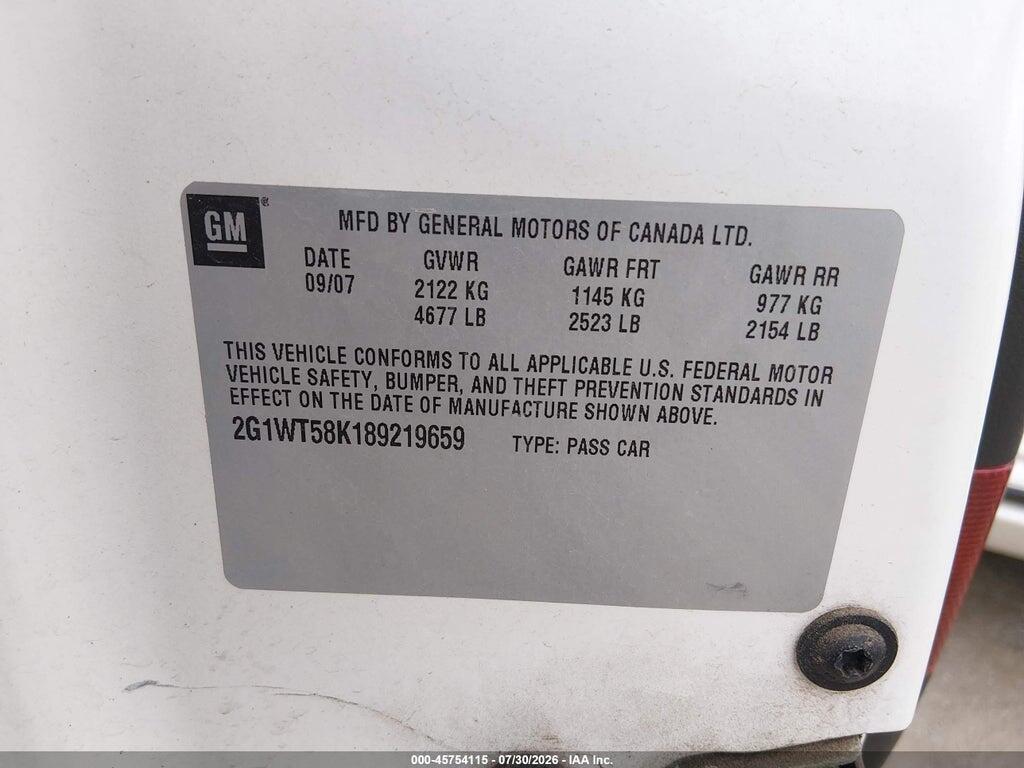 2G1WT58K189219659 2008 CHEVROLET IMPALA photo no. 9
