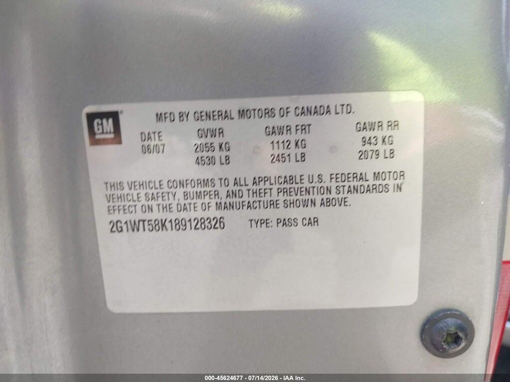 2G1WT58K189128326 2008 CHEVROLET IMPALA photo no. 9