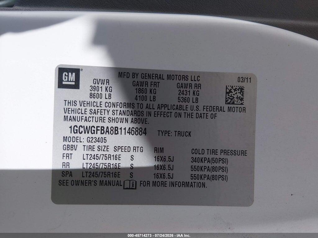 1GCWGFBA8B1146884 2011 CHEVROLET EXPRESS 2500 photo no. 9