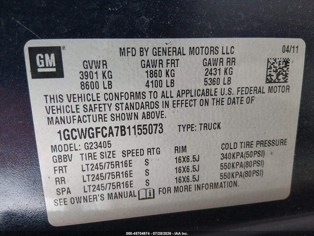 1GCWGFCA7B1155073 2011 CHEVROLET EXPRESS 2500 photo no. 9