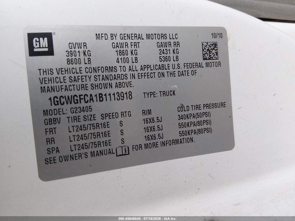 1GCWGFCA1B1113918 2011 CHEVROLET EXPRESS 2500 photo no. 9