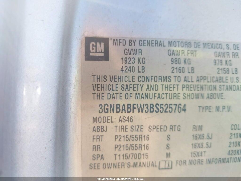 3GNBABFW3BS525764 2011 CHEVROLET HHR photo no. 9