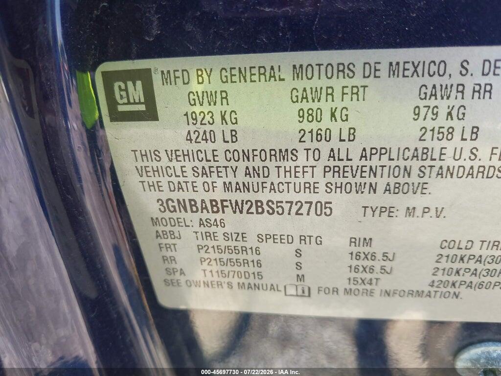 3GNBABFW2BS572705 2011 CHEVROLET HHR photo no. 9