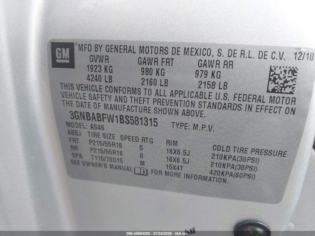 3GNBABFW1BS581315 2011 CHEVROLET HHR photo no. 9