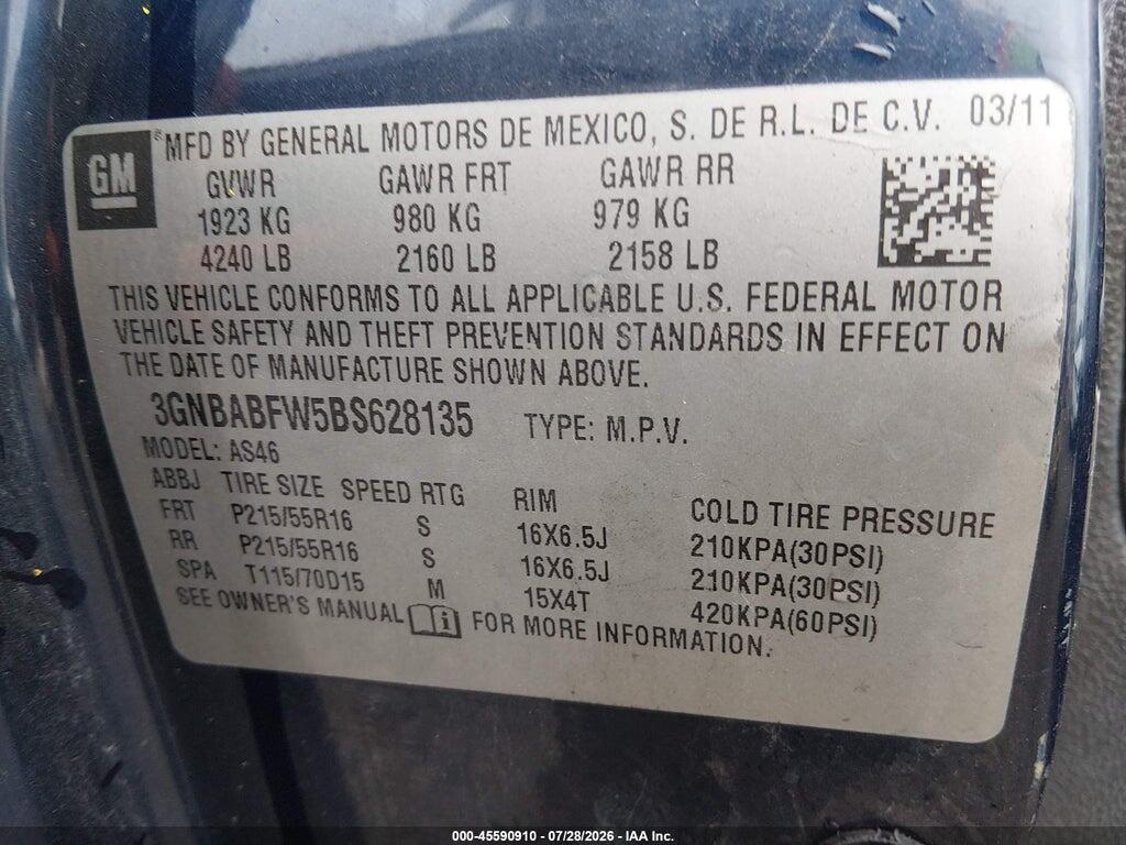 3GNBABFW5BS628135 2011 CHEVROLET HHR photo no. 9