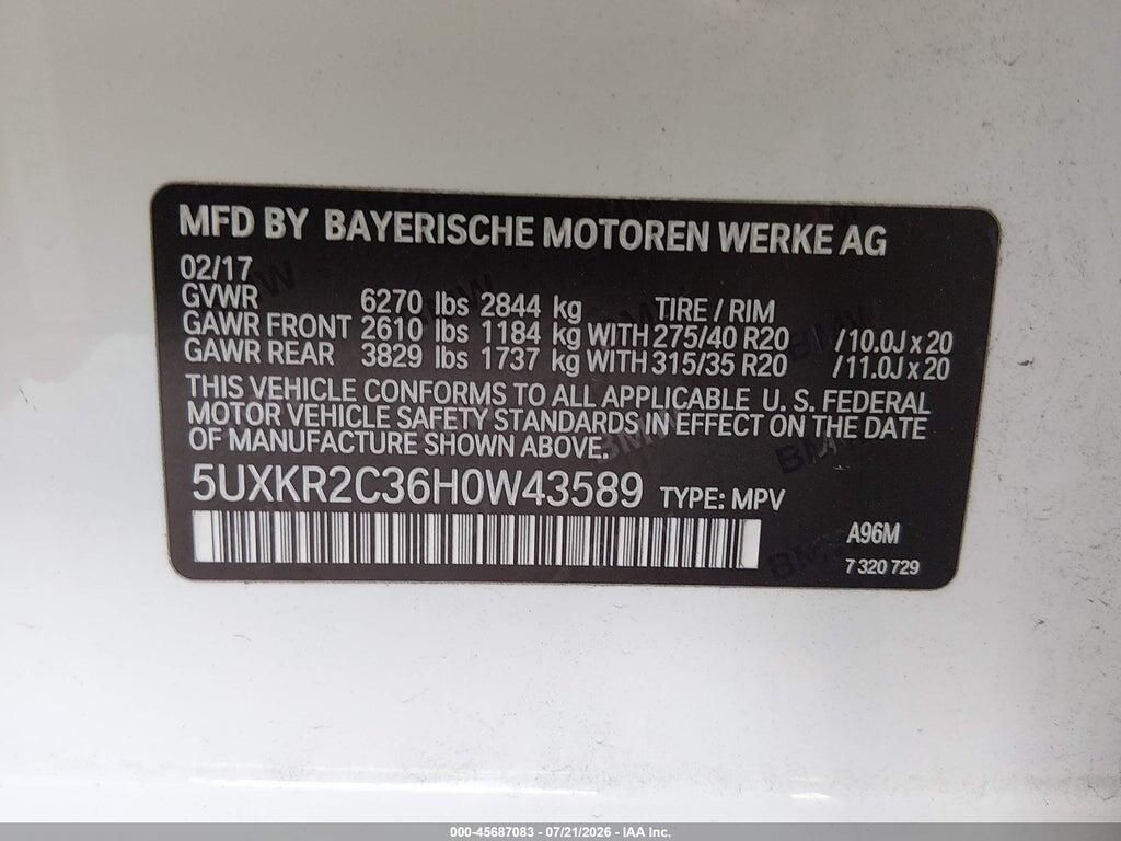 5UXKR2C36H0W43589 2017 BMW X5 photo no. 9