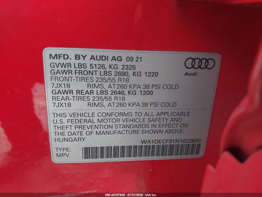 WA1DECF31N1023840 2022 AUDI Q3 photo no. 9