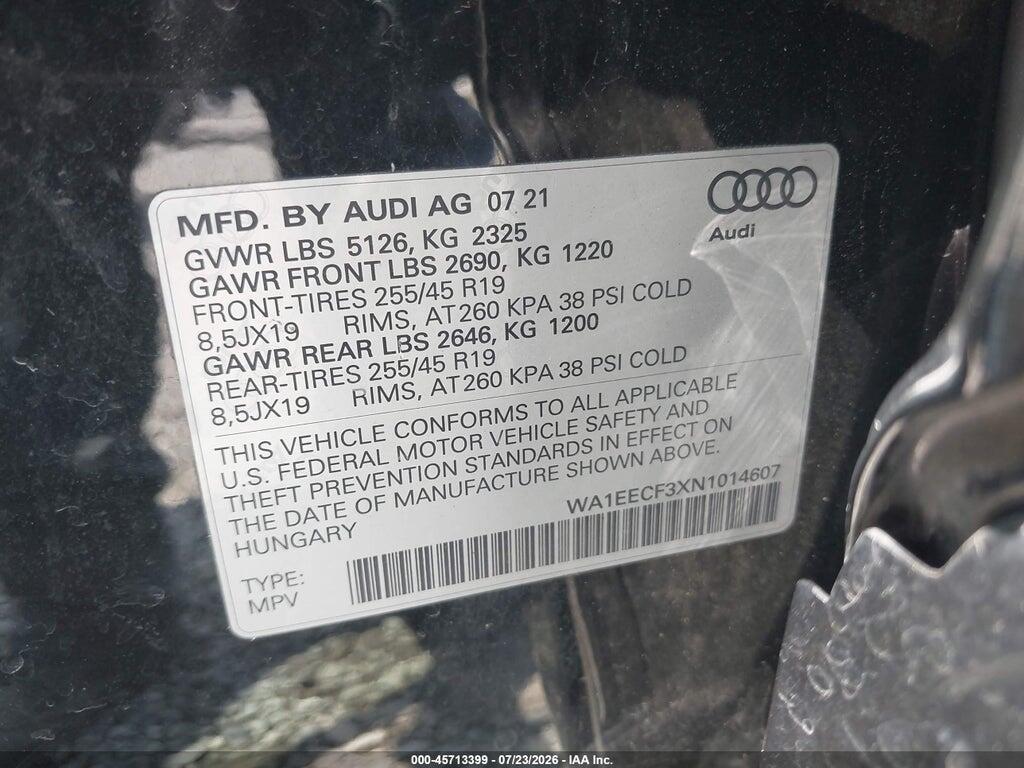 WA1EECF3XN1014607 2022 AUDI Q3 photo no. 9
