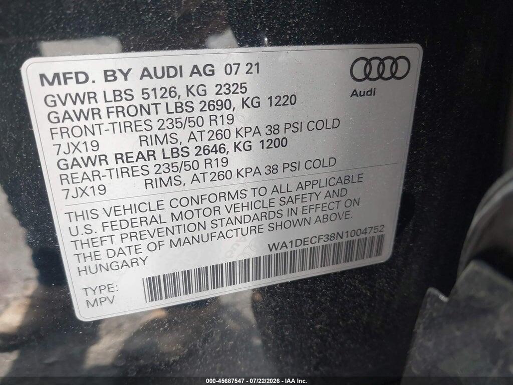WA1DECF38N1004752 2022 AUDI Q3 photo no. 9