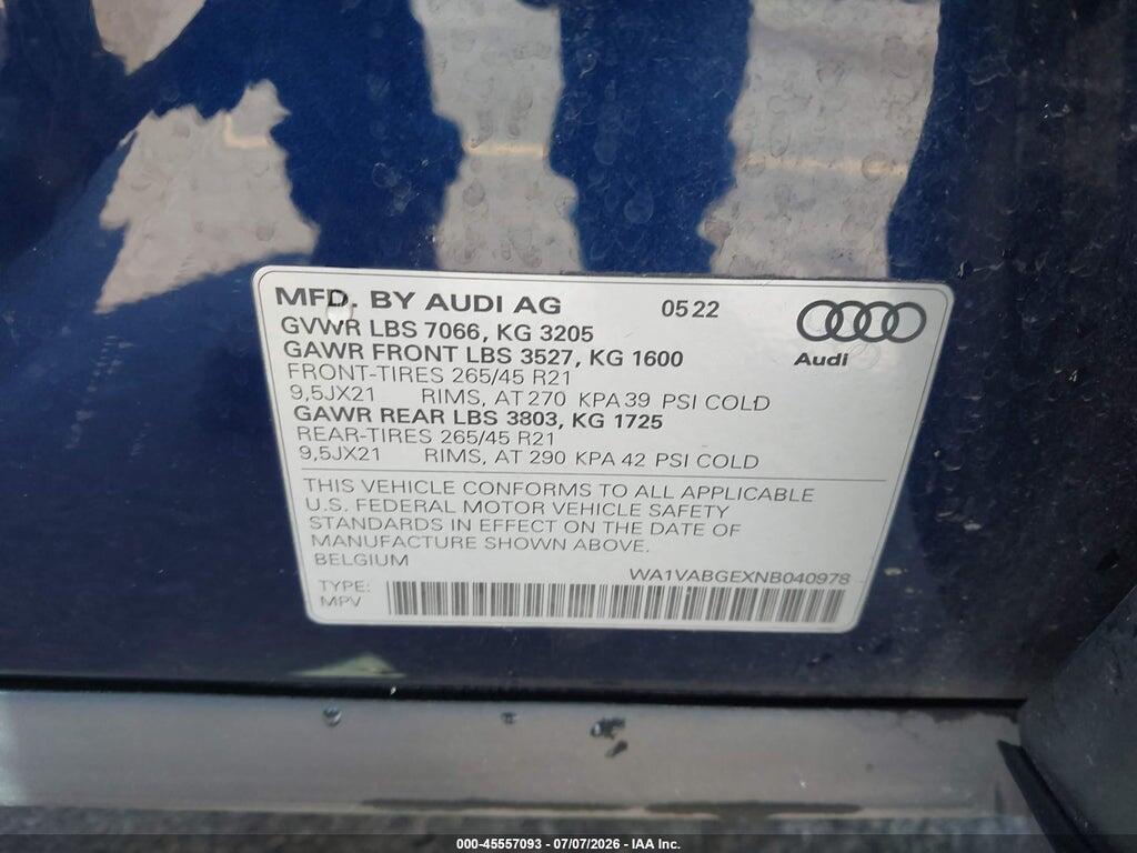 WA1VABGEXNB040978 2022 AUDI E-TRON photo no. 9