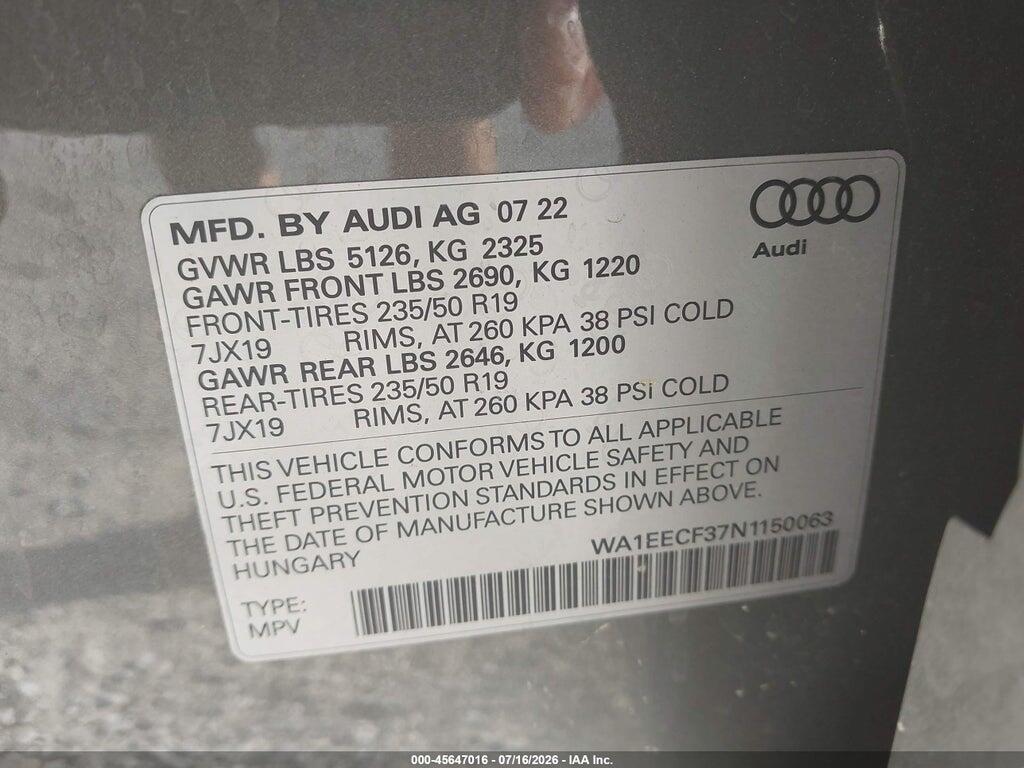 WA1EECF37N1150063 2022 AUDI Q3 photo no. 9