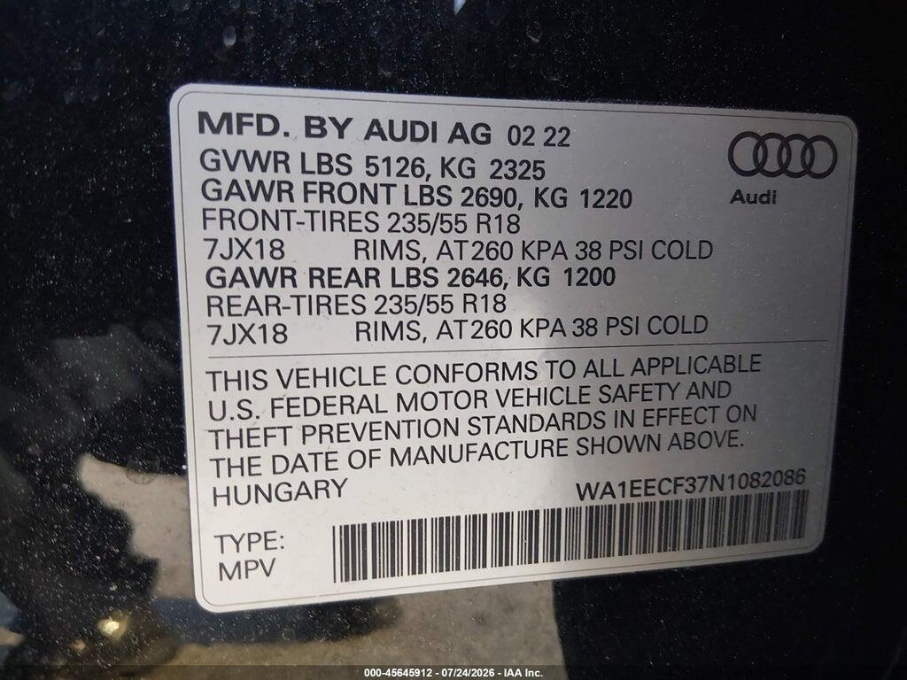 WA1EECF37N1082086 2022 AUDI Q3 photo no. 9