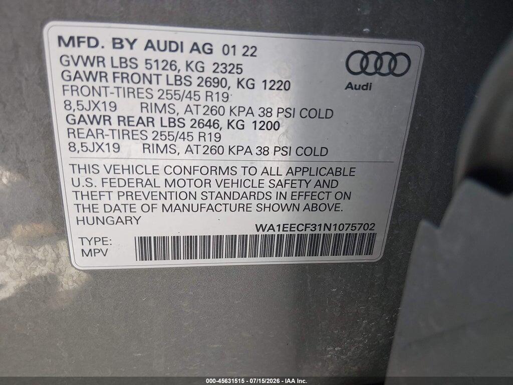 WA1EECF31N1075702 2022 AUDI Q3 photo no. 9