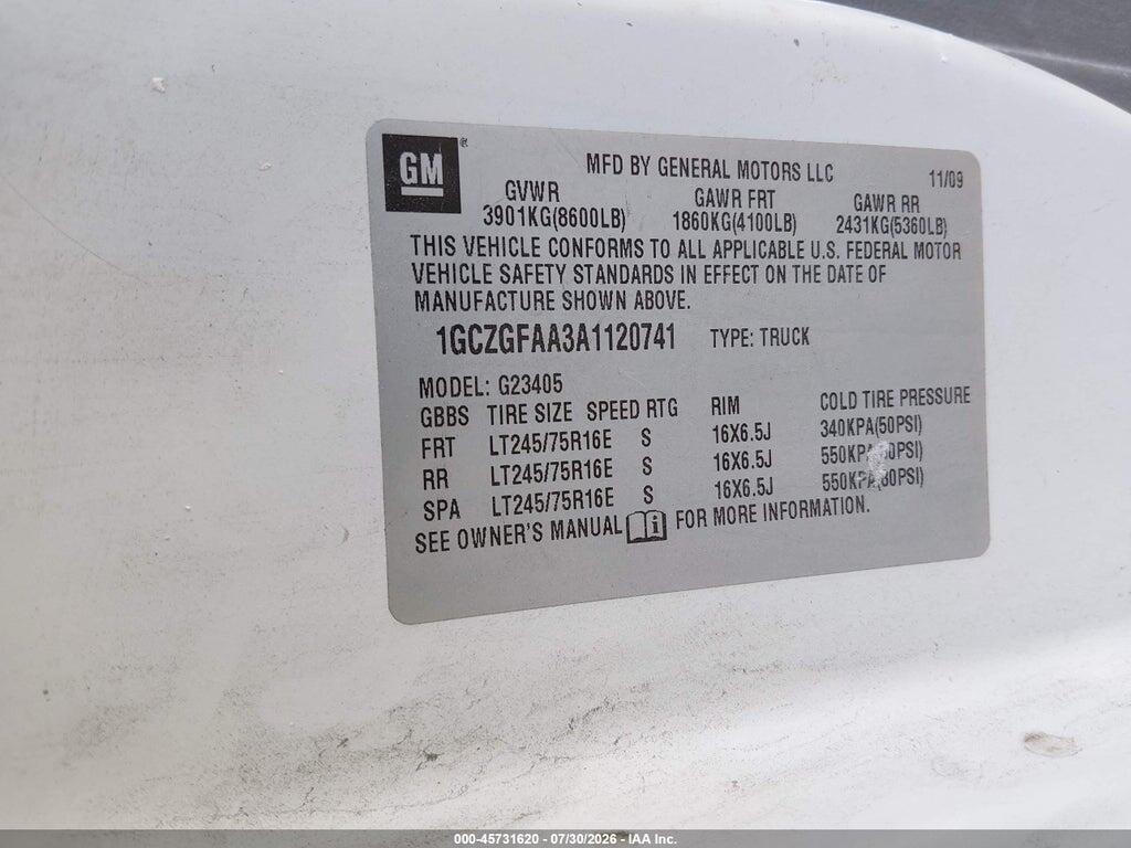 1GCZGFAA3A1120741 2010 CHEVROLET EXPRESS 2500 photo no. 9