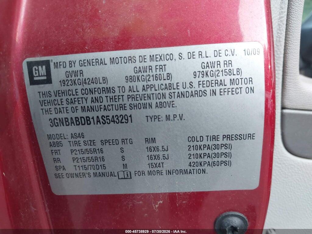 3GNBABDB1AS543291 2010 CHEVROLET HHR photo no. 9