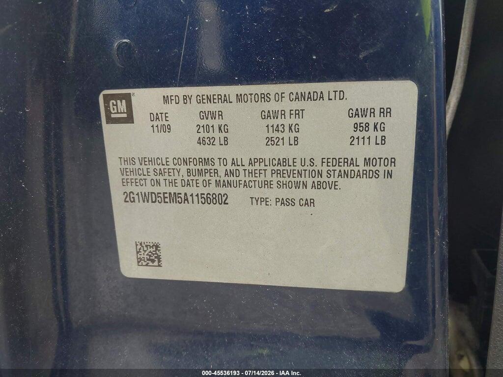 2G1WD5EM5A1156802 2010 CHEVROLET IMPALA photo no. 9
