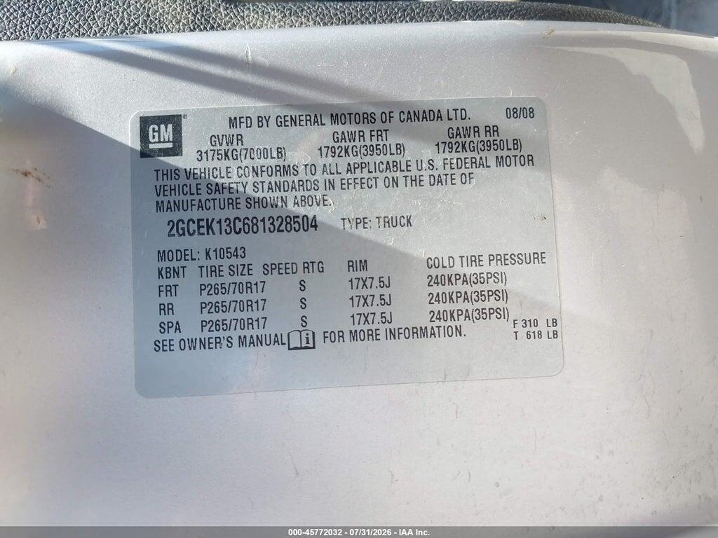 2GCEK13C681328504 2008 CHEVROLET SILVERADO 1500 photo no. 9