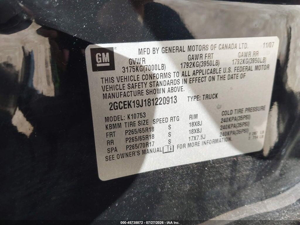 2GCEK19J181220913 2008 CHEVROLET SILVERADO 1500 photo no. 9