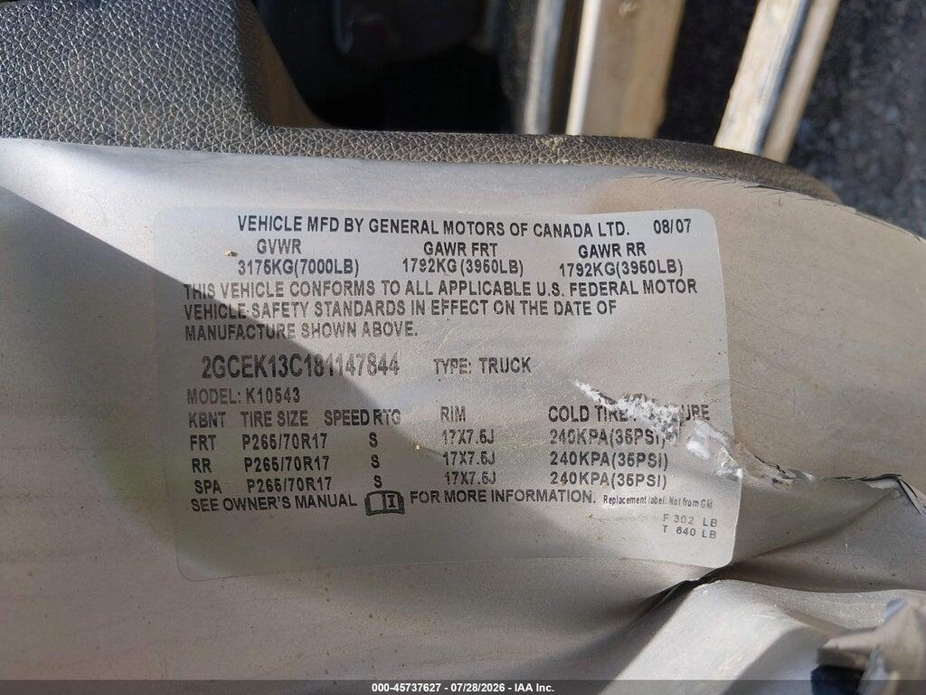 2GCEK13C181147844 2008 CHEVROLET SILVERADO 1500 photo no. 9