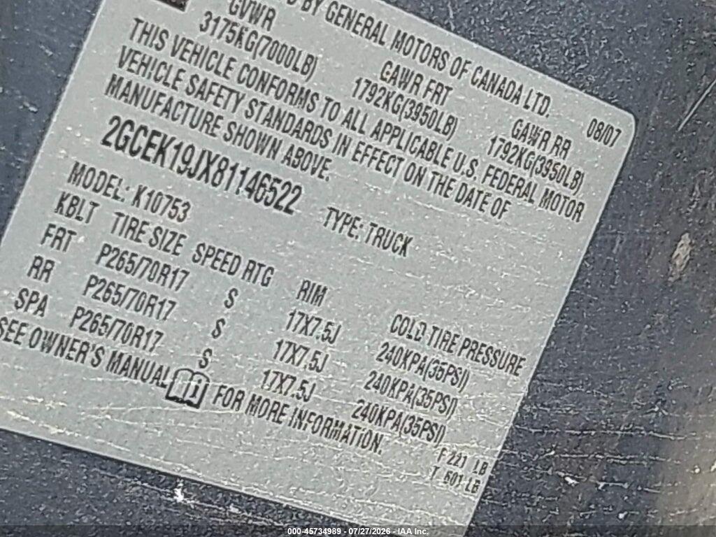 2GCEK19J181130659 2008 CHEVROLET SILVERADO 1500 photo no. 9