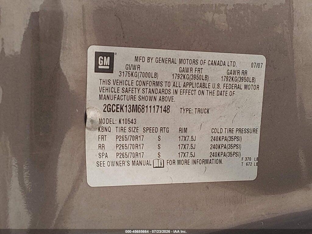 2GCEK13M681117148 2008 CHEVROLET SILVERADO 1500 photo no. 9
