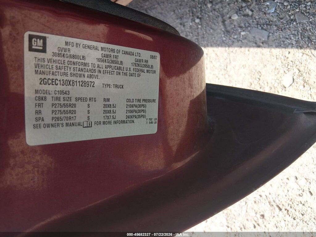 2GCEC130X81128972 2008 CHEVROLET SILVERADO 1500 photo no. 9
