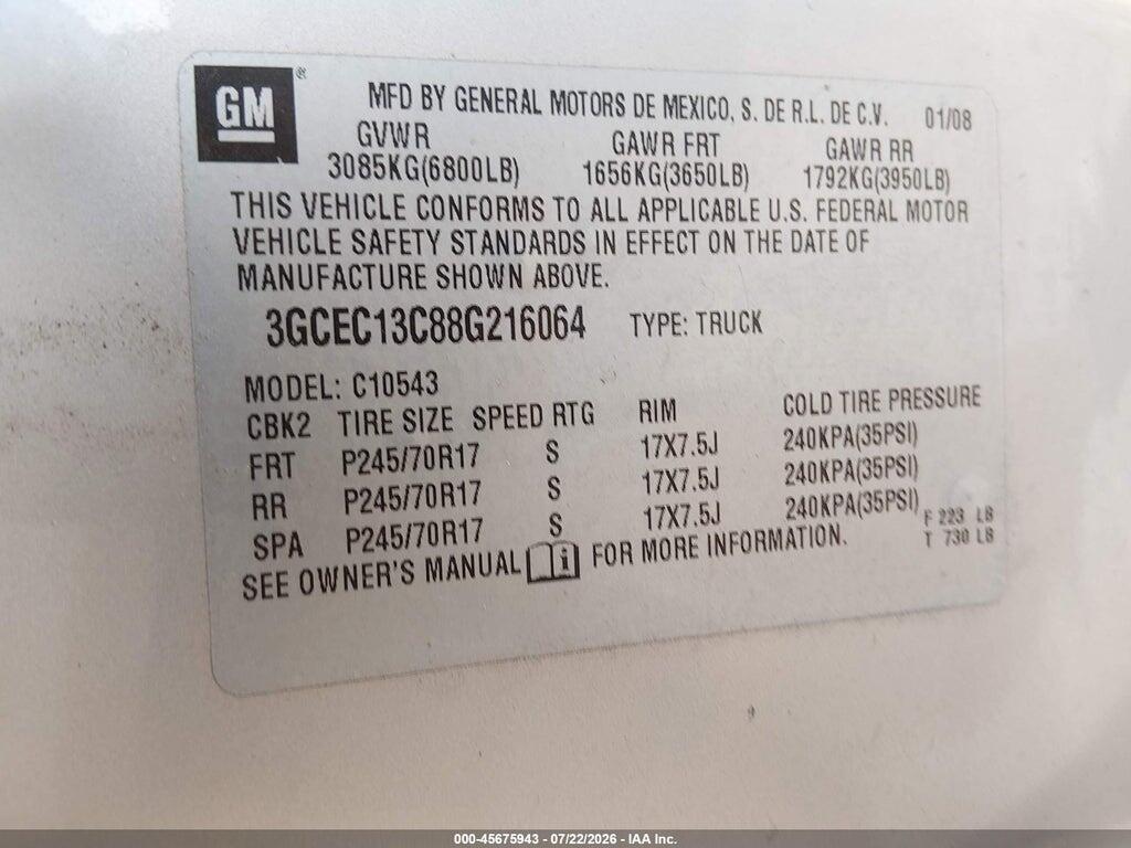 3GCEC13C88G216064 2008 CHEVROLET SILVERADO 1500 photo no. 9