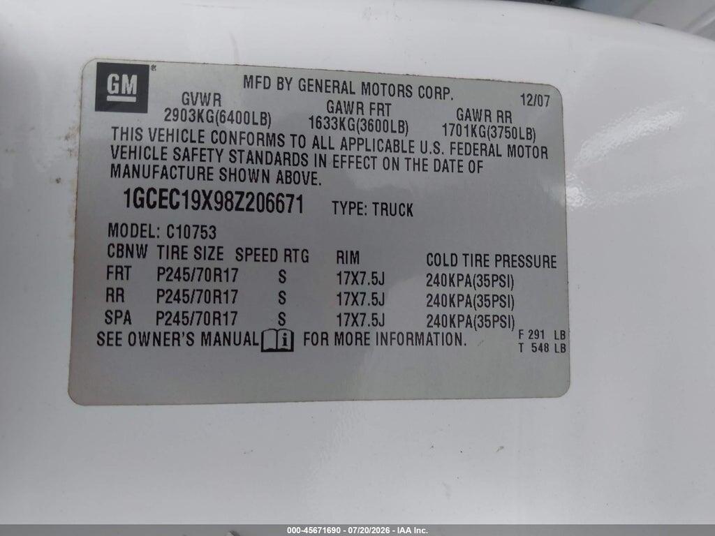 1GCEC19X98Z206671 2008 CHEVROLET SILVERADO 1500 photo no. 9
