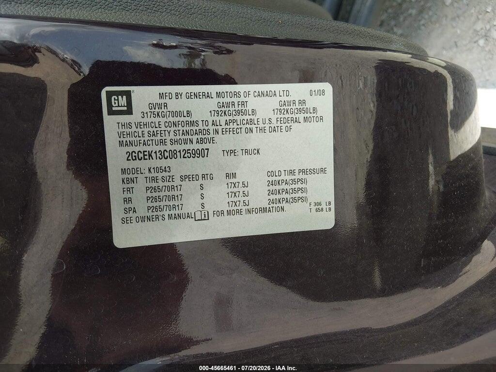2GCEK13C081259907 2008 CHEVROLET SILVERADO 1500 photo no. 9