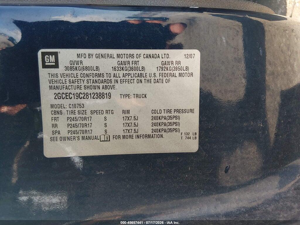 2GCEC19C281238819 2008 CHEVROLET SILVERADO 1500 photo no. 9