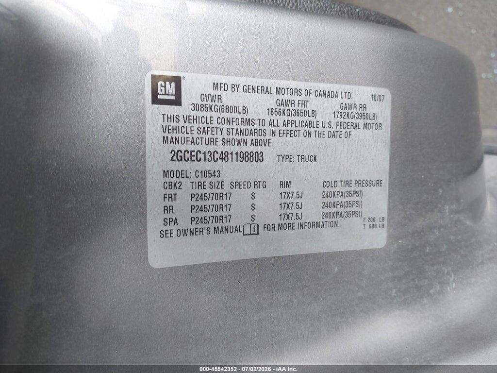 2GCEC13C481198803 2008 CHEVROLET SILVERADO 1500 photo no. 9