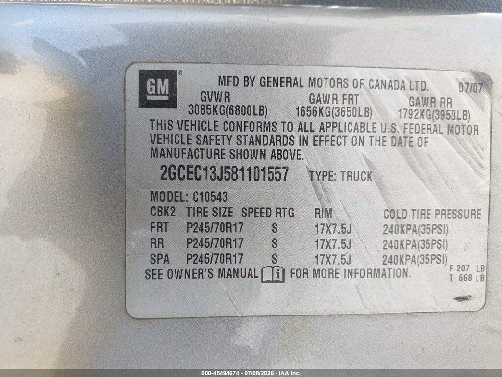 2GCEC13J581101557 2008 CHEVROLET SILVERADO 1500 photo no. 9