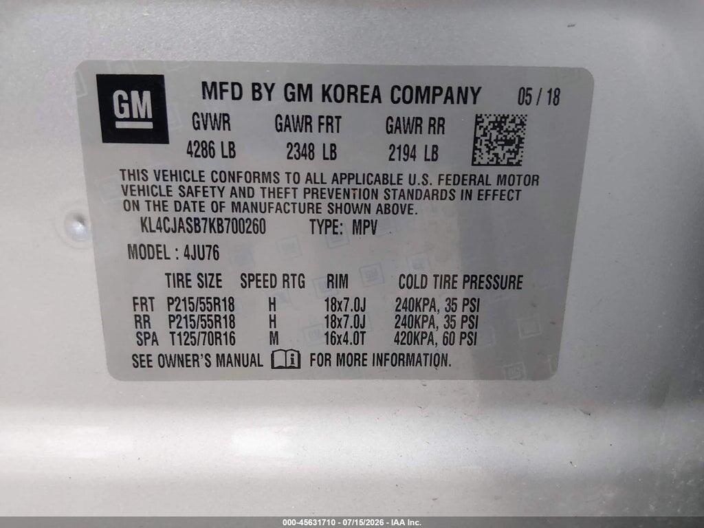 KL4CJASB7KB700260 2019 BUICK ENCORE photo no. 9