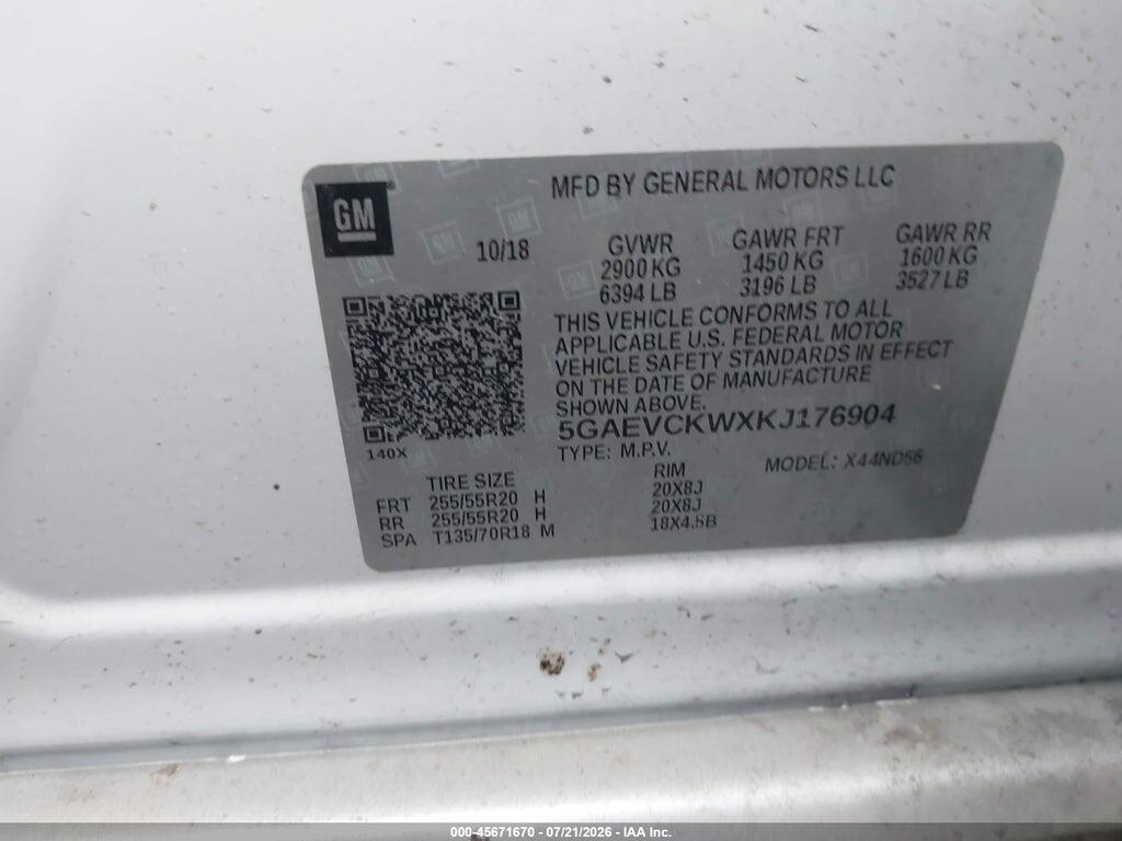 5GAEVCKWXKJ176904 2019 BUICK ENCLAVE photo no. 9