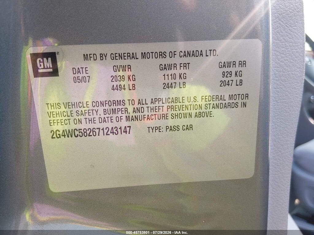 2G4WC582671243147 2007 BUICK LACROSSE photo no. 9