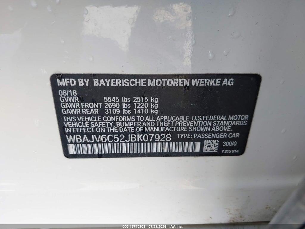 WBAJV6C52JBK07928 2018 BMW 640I GRAN TURISMO photo no. 9