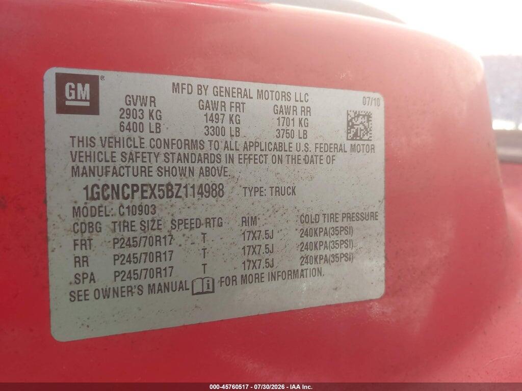 1GCNCPEX5BZ114988 2011 CHEVROLET SILVERADO 1500 photo no. 9