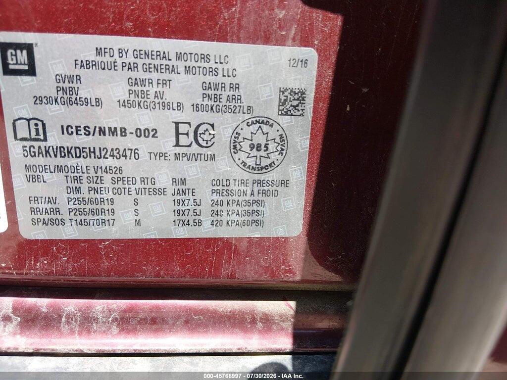 5GAKVBKD5HJ243476 2017 BUICK ENCLAVE photo no. 9